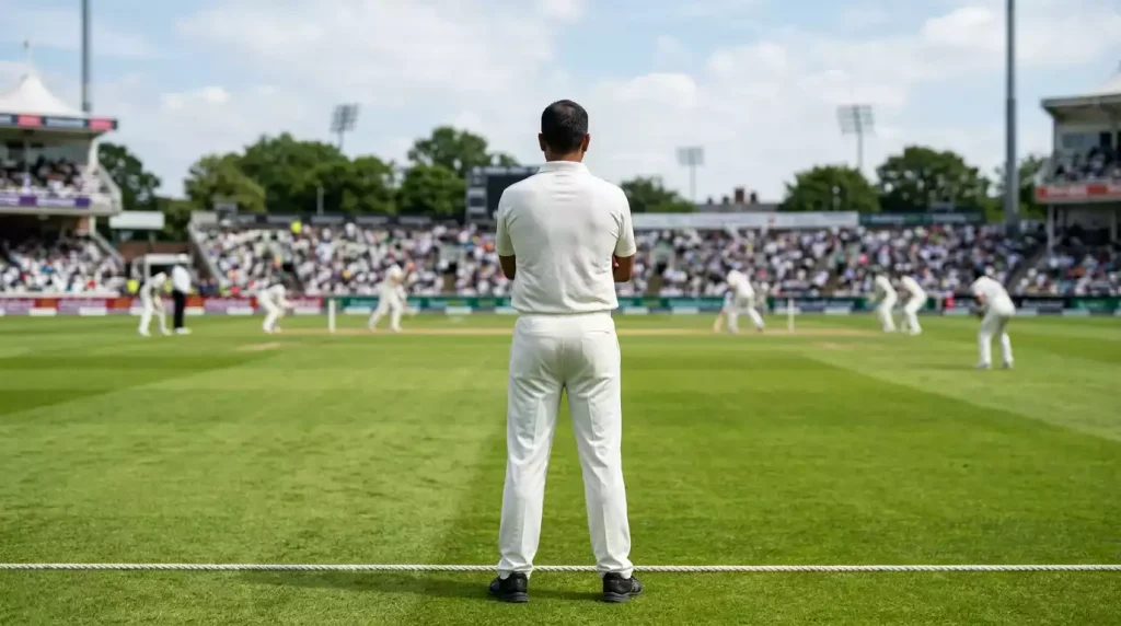 Cricketschiedsrichter auf dem Feld als Symbol für Spielintegrität und Anti-Korruption