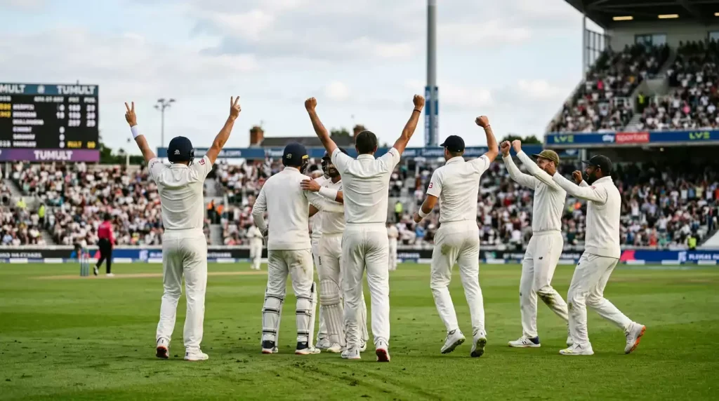 Jubelnde Cricketmannschaft nach einem überraschenden Sieg als Symbol für Außenseiter