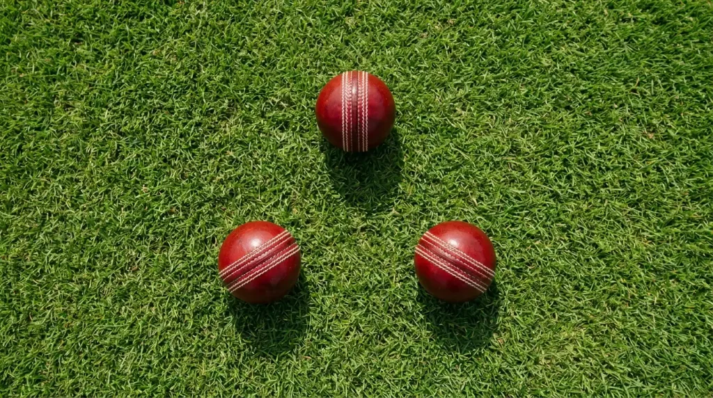 Mehrere Cricketbälle nebeneinander als Symbol für Kombiwetten im Cricket