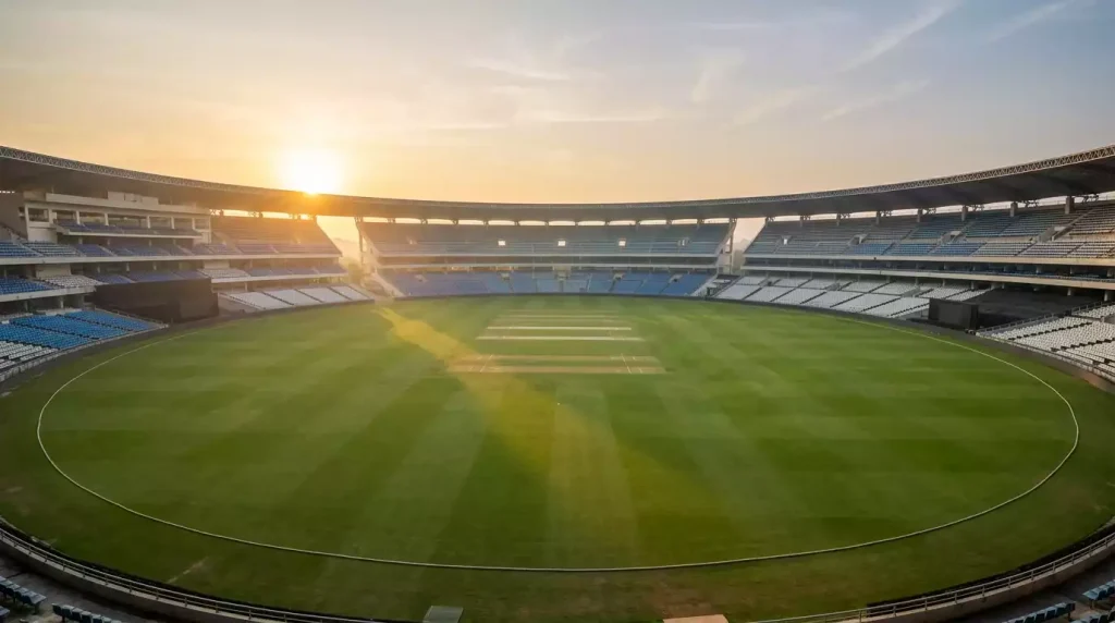 Cricketstadion bei Sonnenaufgang als Symbol für die wachsende Zukunft der Cricket Wetten